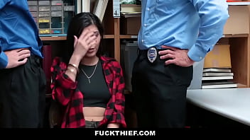 Hipster Teen Fucked By Two Mall Officer For Her Crime