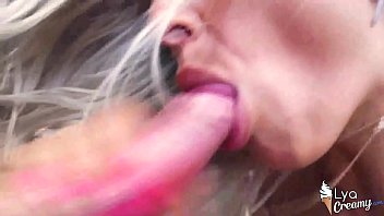 Girl Sensual Blowjob And Licking Balls Until Oral Creampie Closeup