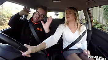 Busty Eurobabe Riding Her Instructor In Car Until Cumshot