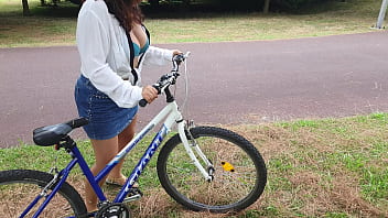 Student Girl Riding Bicycle Masturbating On It After Classes In Public Park