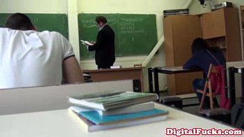 Brunette Schoolgirl Fucks Cock In Class